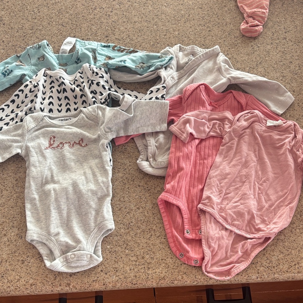 Carter's Pink, Gray & Teal Baby One-Piece Bodysuit Set